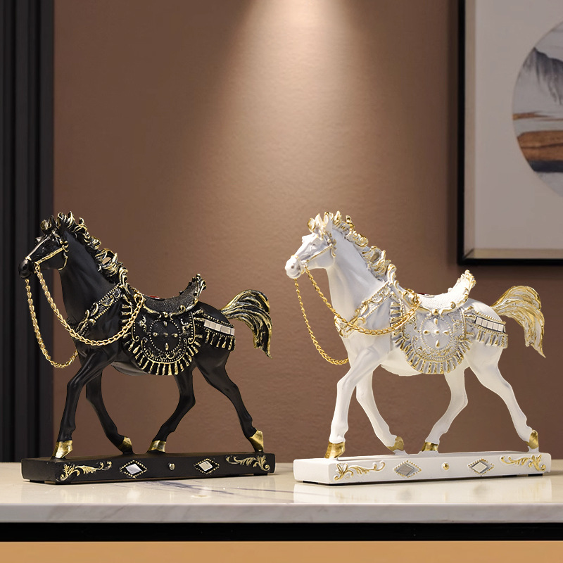 Light Luxury Resin Running Horse Ornaments Home Living Room Office Desktop Lucking Crafts Decorations